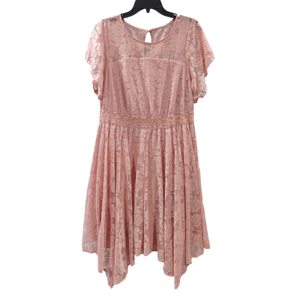 Torrid Midi Lace Blush Pink Handkerchief Fit-and-Flare Midi Dress Womens Size 1X - Picture 5 of 12